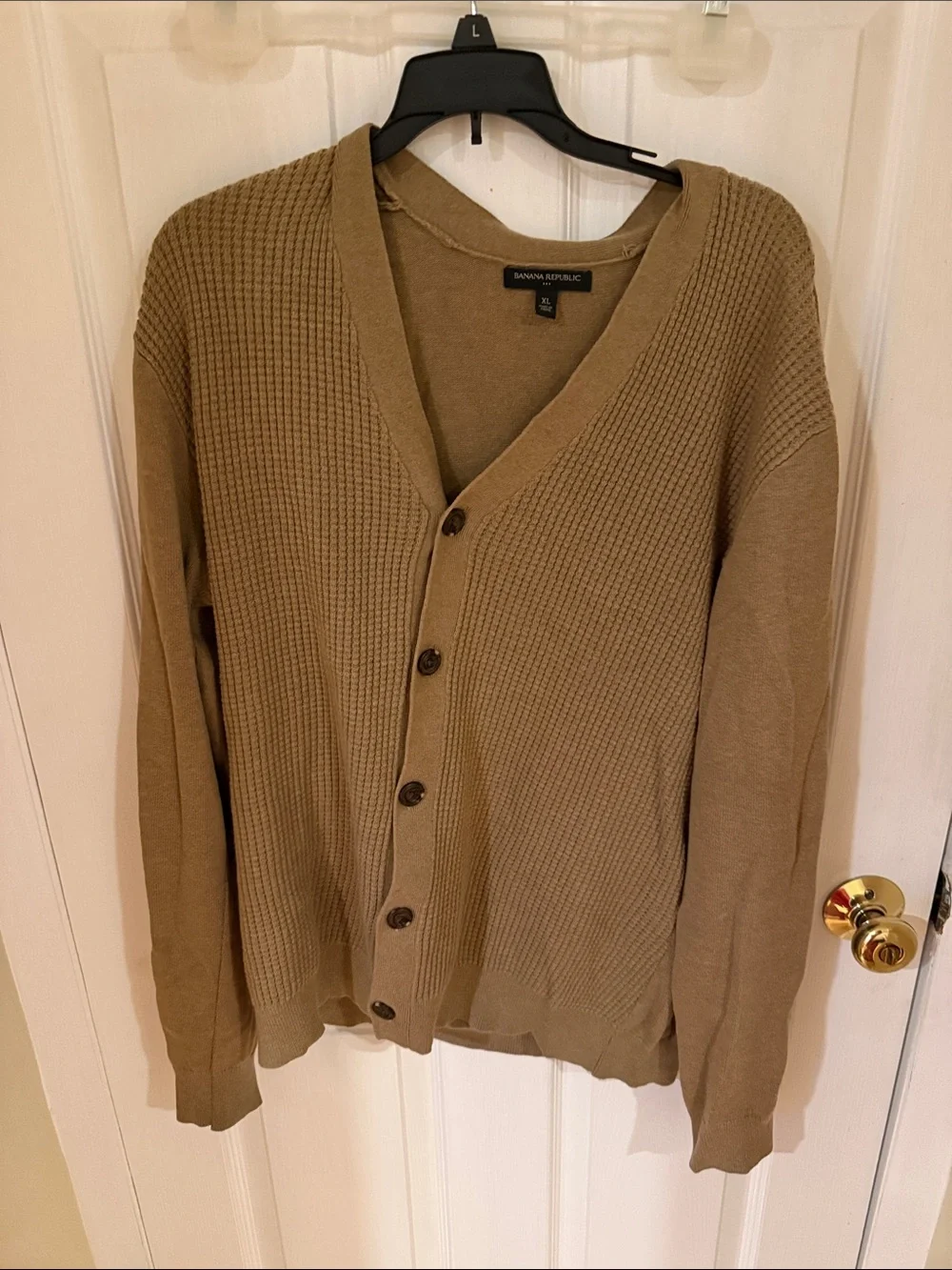 Banana Republic Men's Tan Button-Up Waffle Knit Cardigan
